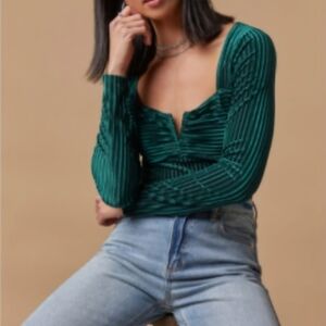 Francesca's Collections Green Ribbed Bodysuit